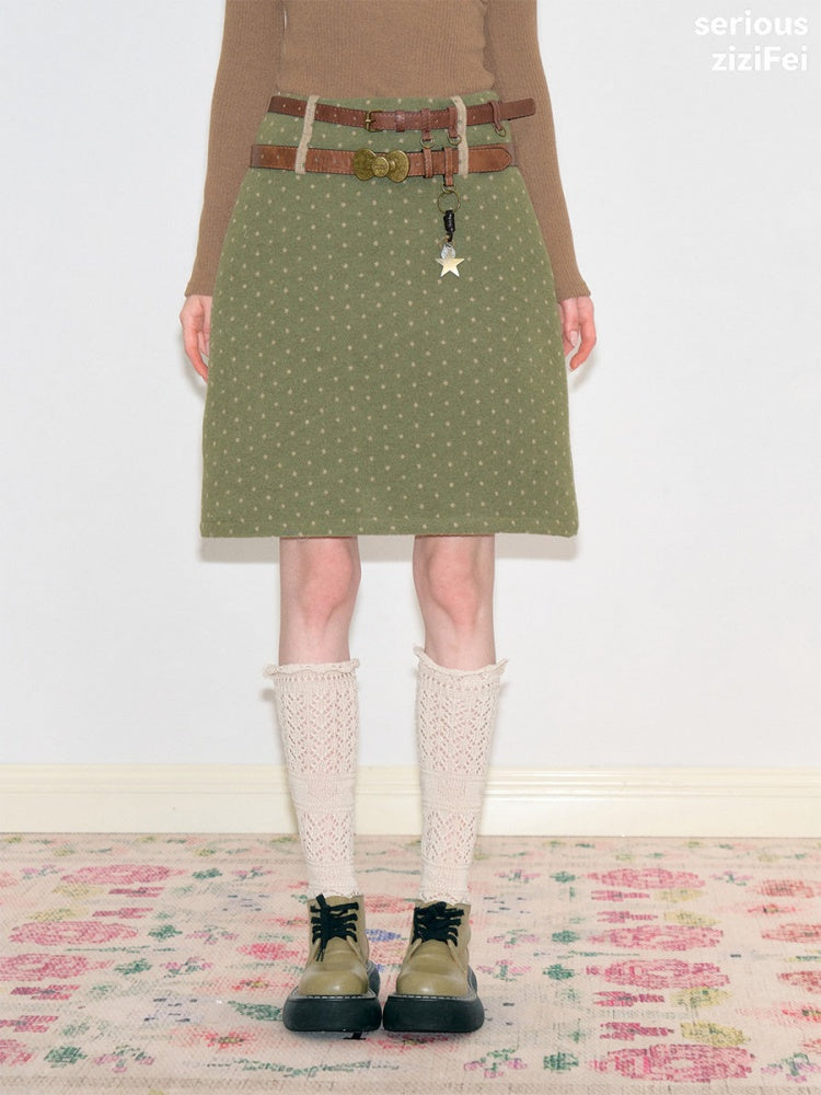 American Vintage Lazy Polka Dot High-Waist Slimming Green Pencil Skirt【s0000018773】