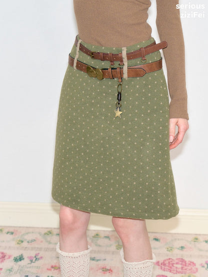 American Vintage Lazy Polka Dot High-Waist Slimming Green Pencil Skirt【s0000018773】