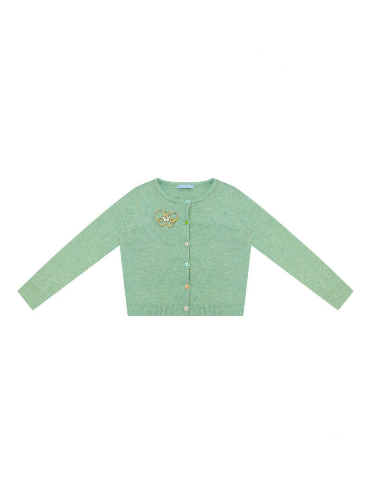 Vintage Butterfly Embroidery Soft Slimming Green Knit Cardigan【s0000018774】
