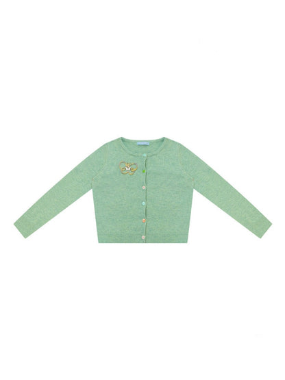 Vintage Butterfly Embroidery Soft Slimming Green Knit Cardigan【s0000018774】