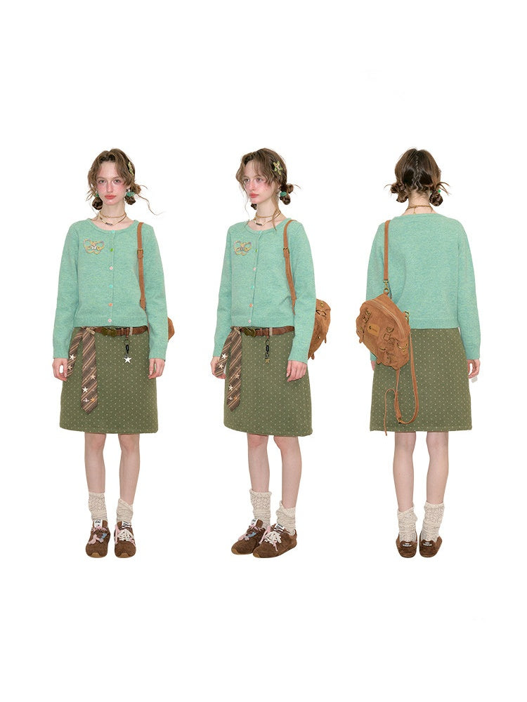 Vintage Butterfly Embroidery Soft Slimming Green Knit Cardigan【s0000018774】