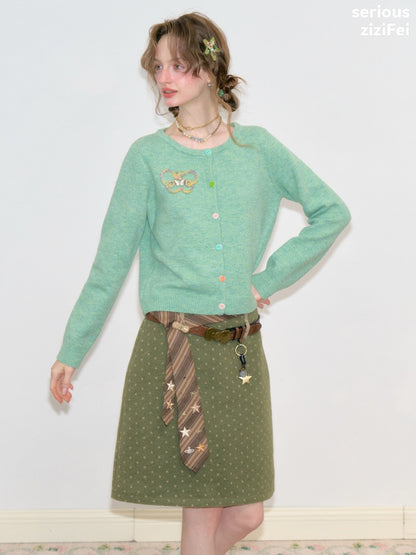 Vintage Butterfly Embroidery Soft Slimming Green Knit Cardigan【s0000018774】