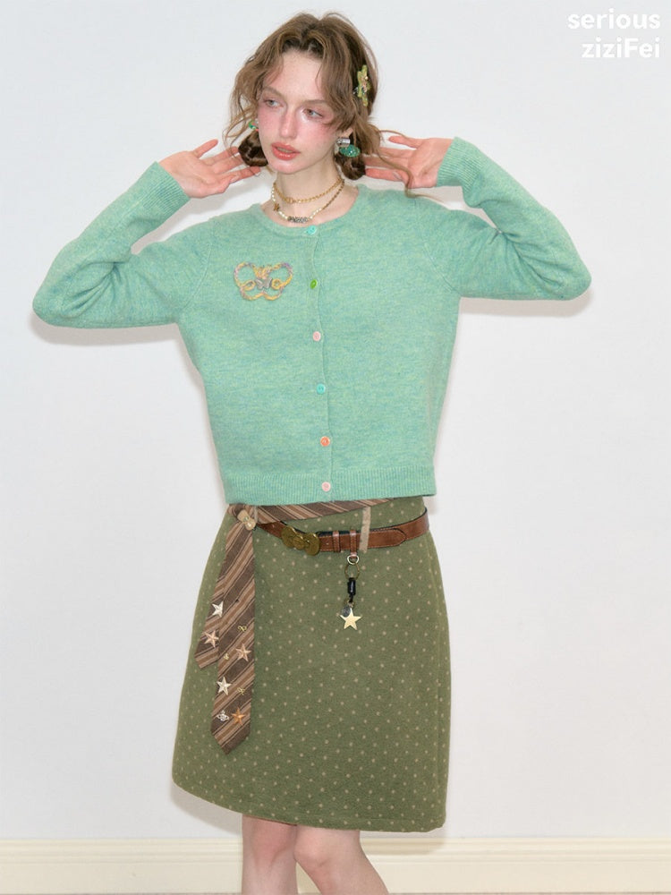 Vintage Butterfly Embroidery Soft Slimming Green Knit Cardigan【s0000018774】
