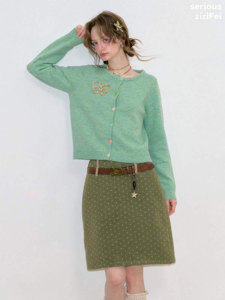 Vintage Butterfly Embroidery Soft Slimming Green Knit Cardigan【s0000018774】