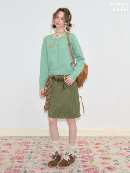 Vintage Butterfly Embroidery Soft Slimming Green Knit Cardigan【s0000018774】