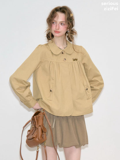 Vintage Doll Collar Khaki Girly Workwear Loose Jacket【s0000018776】