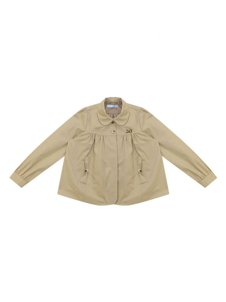 Vintage Doll Collar Khaki Girly Workwear Loose Jacket【s0000018776】