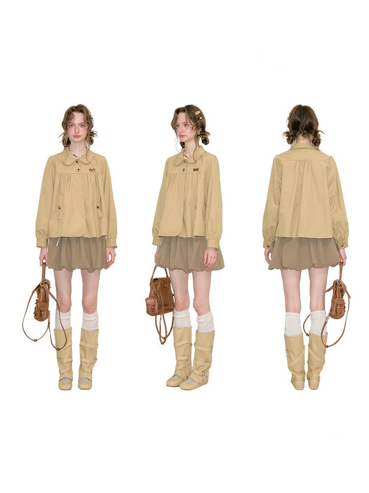 Vintage Doll Collar Khaki Girly Workwear Loose Jacket【s0000018776】