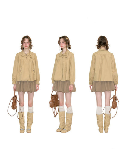 Vintage Doll Collar Khaki Girly Workwear Loose Jacket【s0000018776】