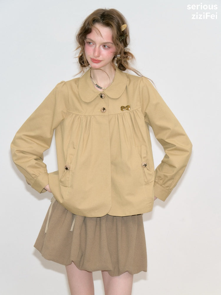 Vintage Doll Collar Khaki Girly Workwear Loose Jacket【s0000018776】