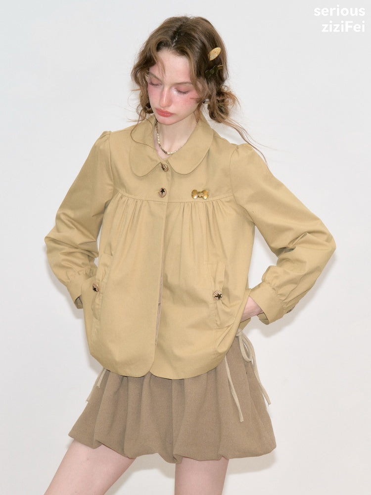 Vintage Doll Collar Khaki Girly Workwear Loose Jacket【s0000018776】