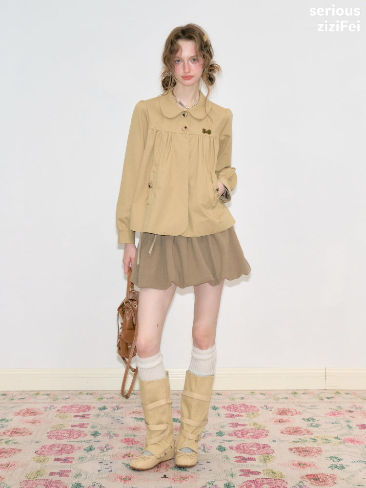 Vintage Doll Collar Khaki Girly Workwear Loose Jacket【s0000018776】
