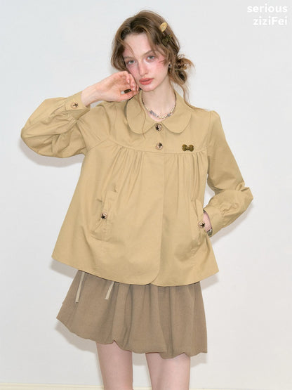 Vintage Doll Collar Khaki Girly Workwear Loose Jacket【s0000018776】