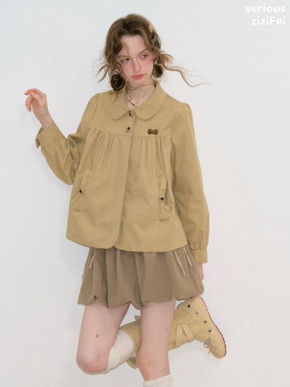 Vintage Doll Collar Khaki Girly Workwear Loose Jacket【s0000018776】