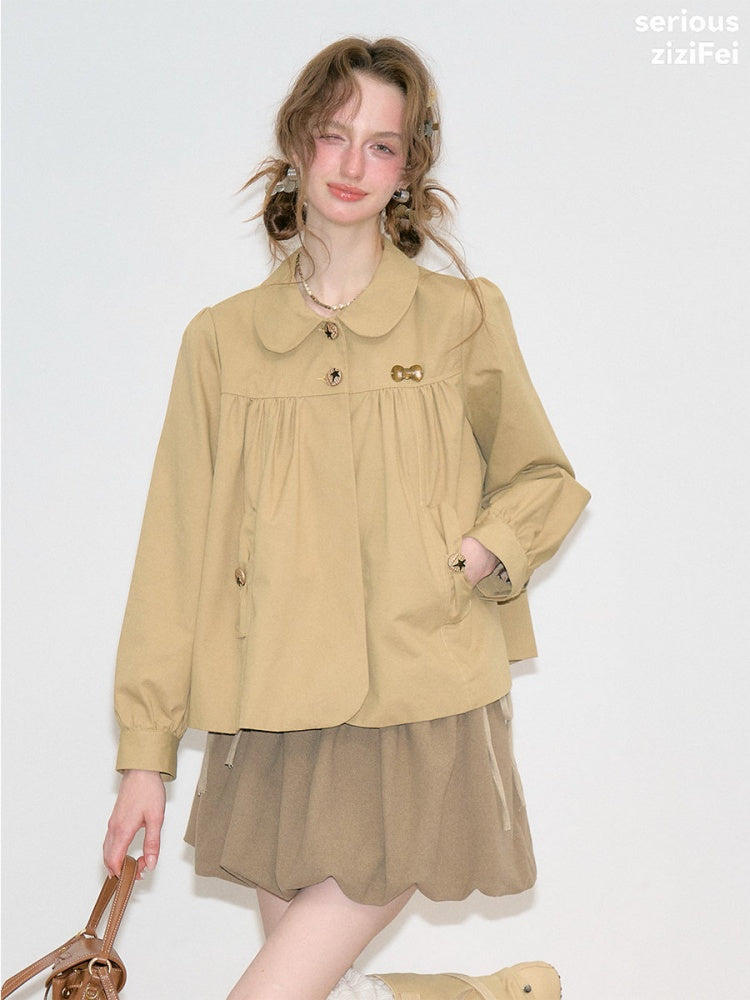 Vintage Doll Collar Khaki Girly Workwear Loose Jacket【s0000018776】