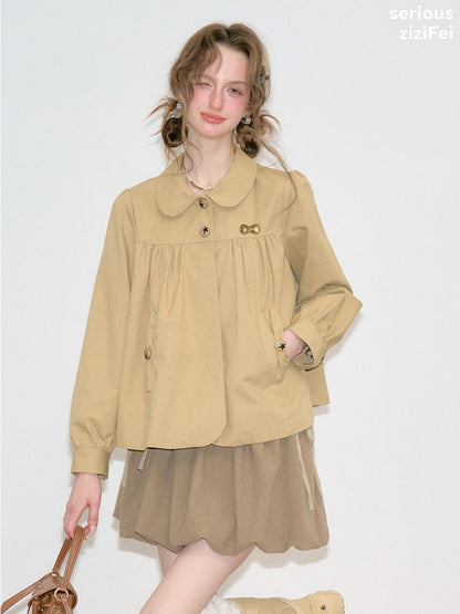 Vintage Doll Collar Khaki Girly Workwear Loose Jacket【s0000018776】