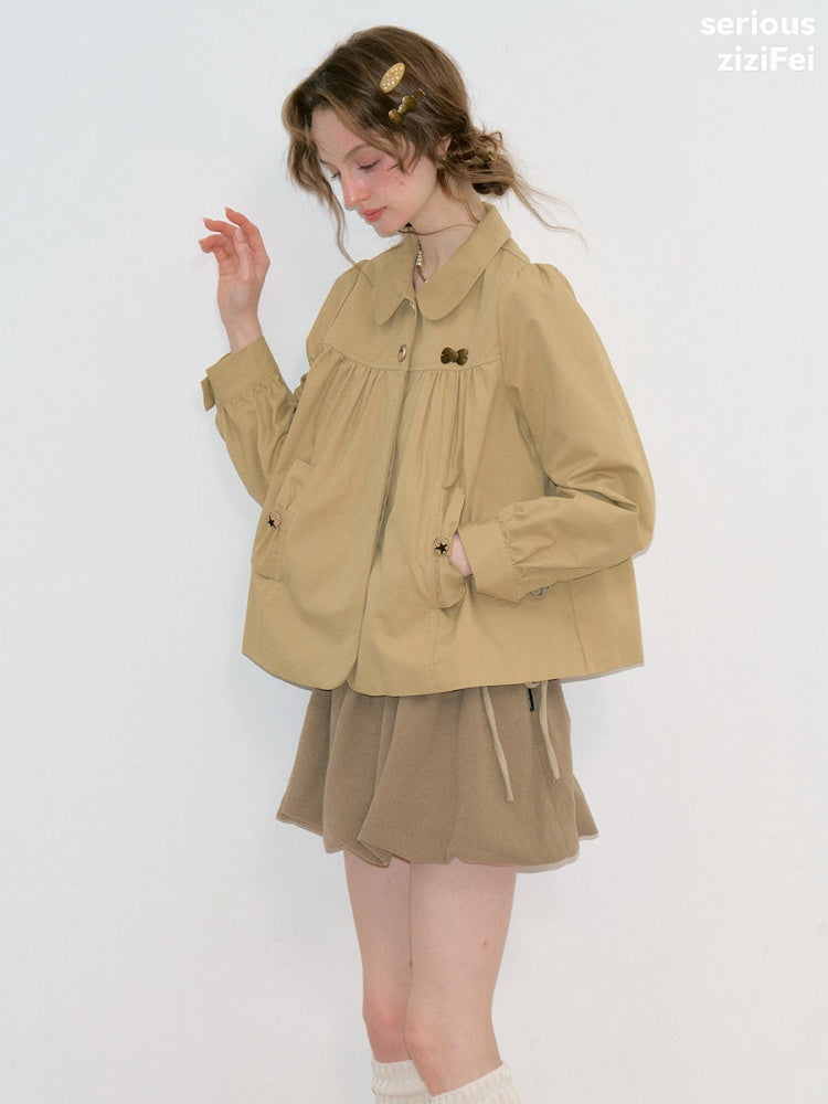 Vintage Doll Collar Khaki Girly Workwear Loose Jacket【s0000018776】