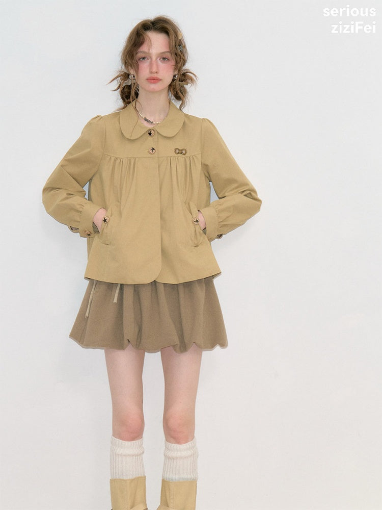 Vintage Doll Collar Khaki Girly Workwear Loose Jacket【s0000018776】