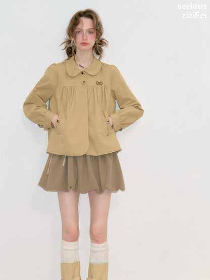 Vintage Doll Collar Khaki Girly Workwear Loose Jacket【s0000018776】