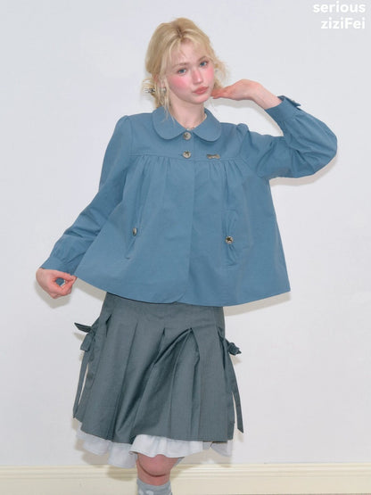 Vintage Doll Collar Blue Girly Workwear Loose Jacket【s0000018777】