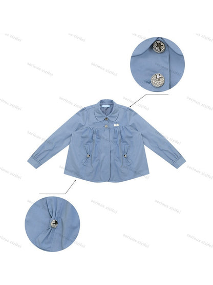 Vintage Doll Collar Blue Girly Workwear Loose Jacket【s0000018777】