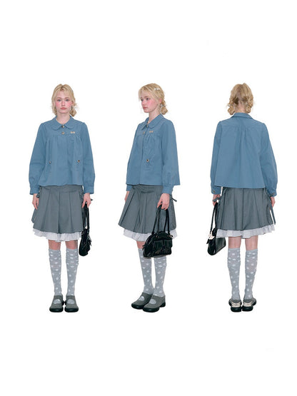 Vintage Doll Collar Blue Girly Workwear Loose Jacket【s0000018777】