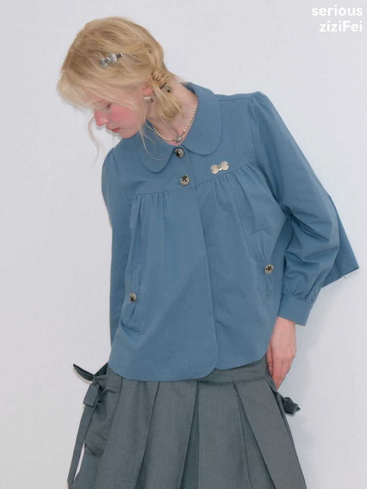 Vintage Doll Collar Blue Girly Workwear Loose Jacket【s0000018777】