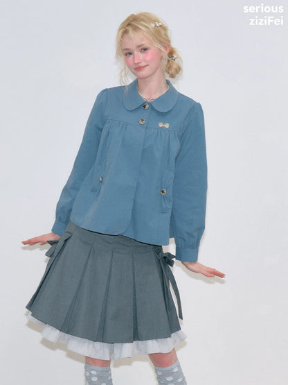 Vintage Doll Collar Blue Girly Workwear Loose Jacket【s0000018777】