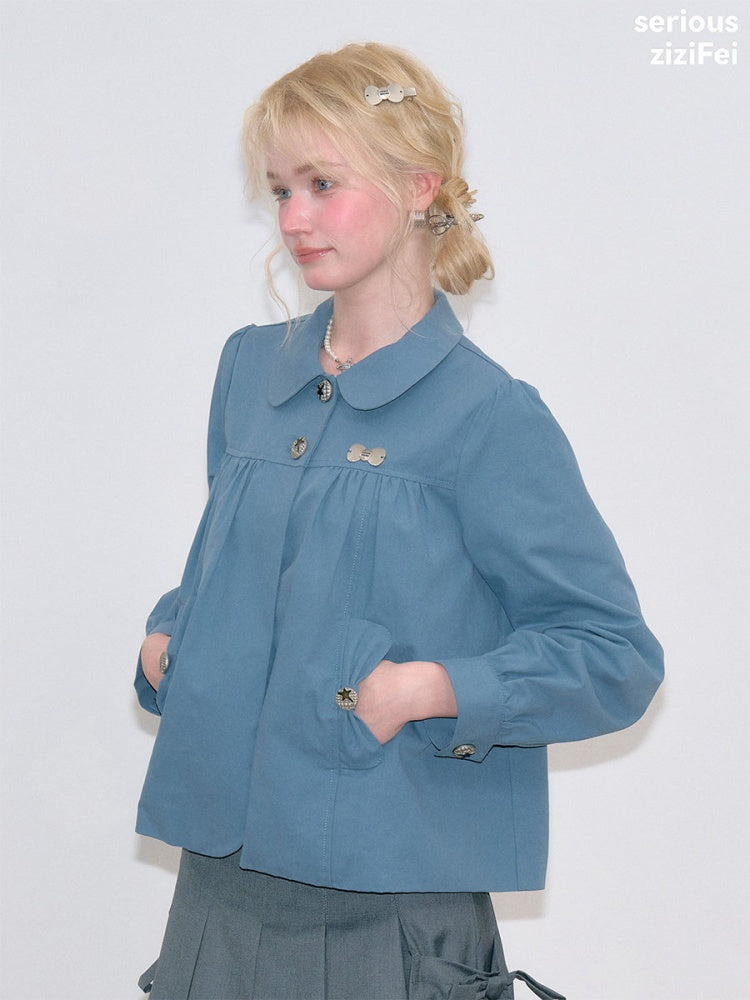Vintage Doll Collar Blue Girly Workwear Loose Jacket【s0000018777】