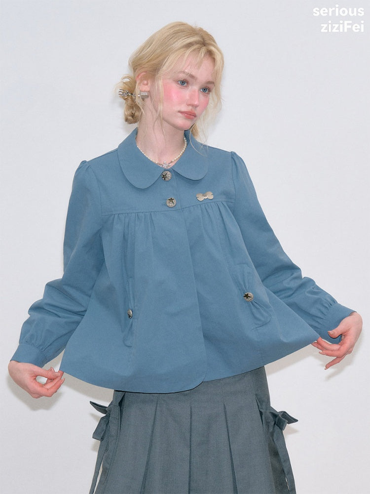 Vintage Doll Collar Blue Girly Workwear Loose Jacket【s0000018777】
