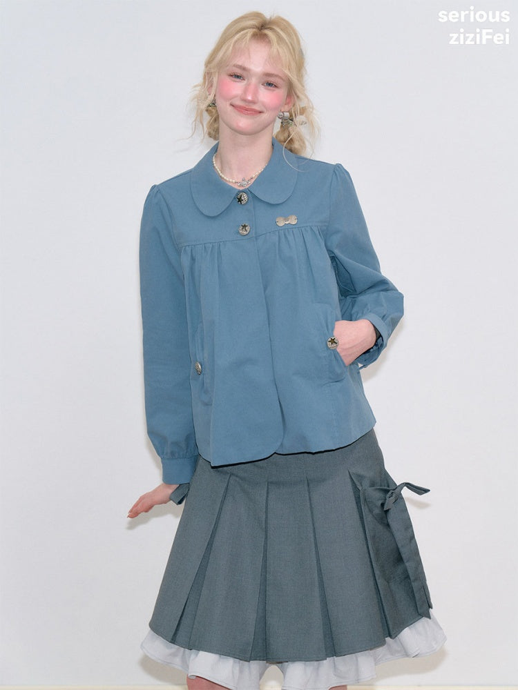 Vintage Doll Collar Blue Girly Workwear Loose Jacket【s0000018777】