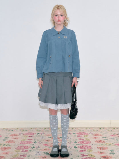 Vintage Doll Collar Blue Girly Workwear Loose Jacket【s0000018777】