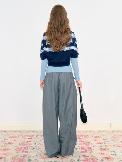 Bow Deep Gray Drape High-Waisted Wide-Leg Suit Casual Pants【s0000018778】