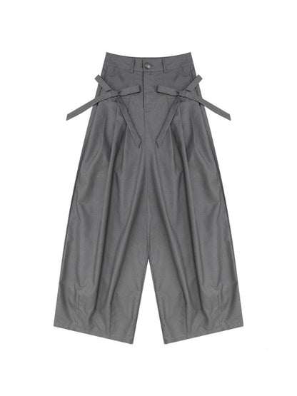 Bow Deep Gray Drape High-Waisted Wide-Leg Suit Casual Pants【s0000018778】