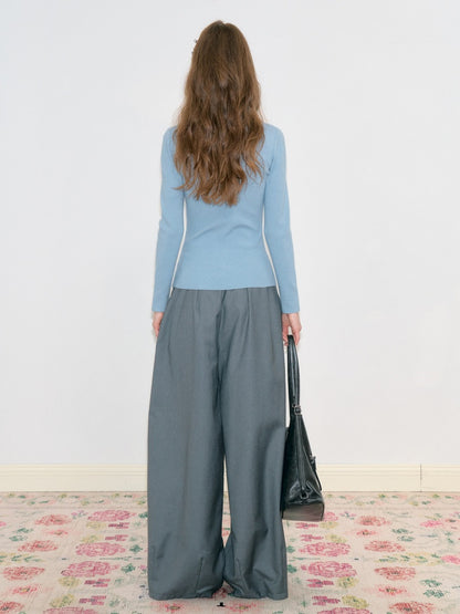 Bow Deep Gray Drape High-Waisted Wide-Leg Suit Casual Pants【s0000018778】