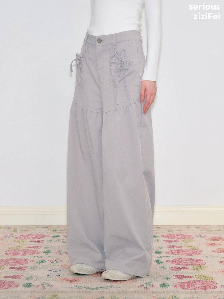 Light Gray Pockets High-Waisted Slimming Drape Wide-Leg Workwear Casual Long Pants【s0000018779】