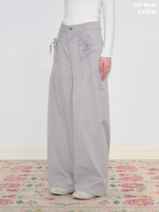 Light Gray Pockets High-Waisted Slimming Drape Wide-Leg Workwear Casual Long Pants【s0000018779】