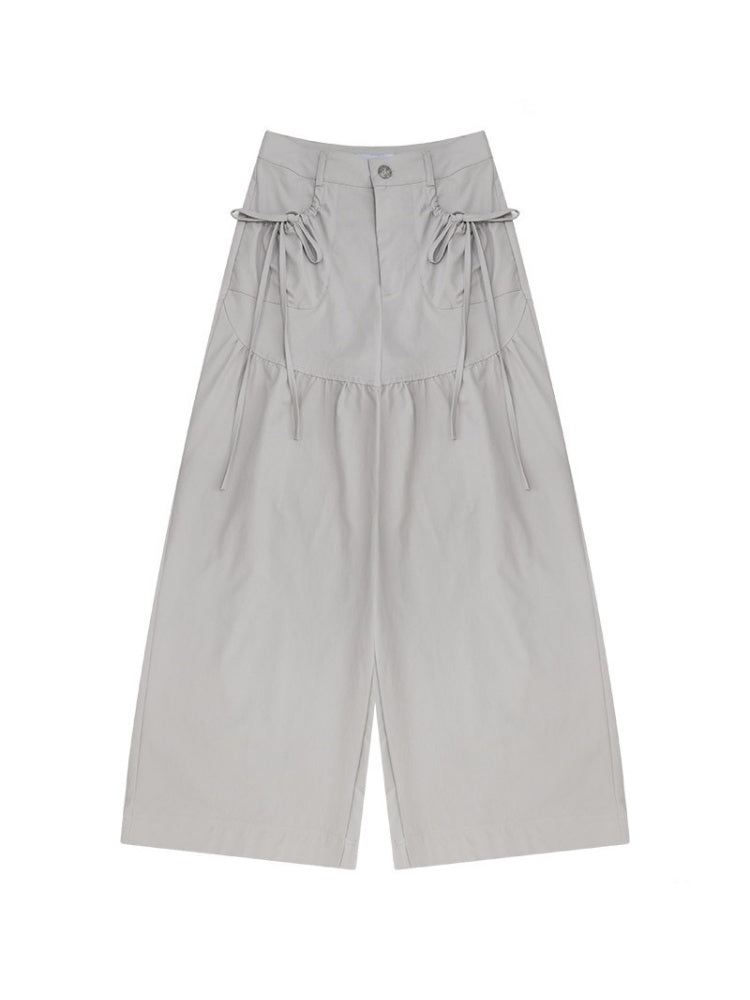 Light Gray Pockets High-Waisted Slimming Drape Wide-Leg Workwear Casual Long Pants【s0000018779】