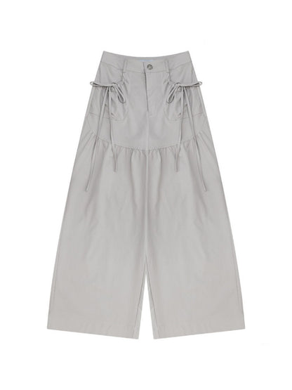 Light Gray Pockets High-Waisted Slimming Drape Wide-Leg Workwear Casual Long Pants【s0000018779】