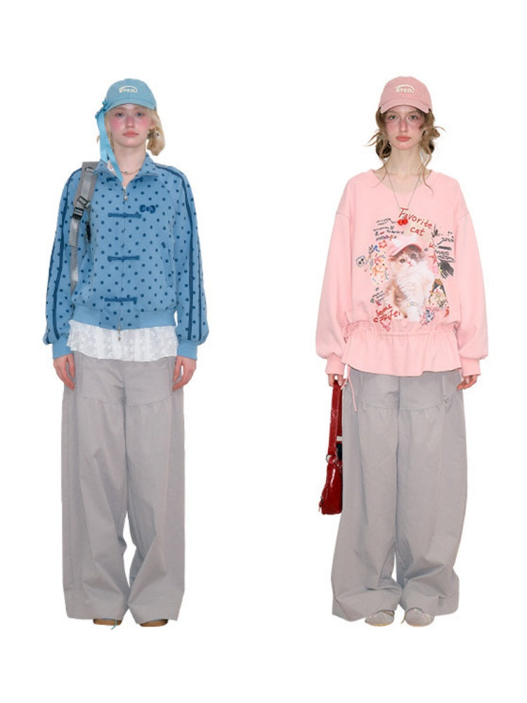 Light Gray Pockets High-Waisted Slimming Drape Wide-Leg Workwear Casual Long Pants【s0000018779】