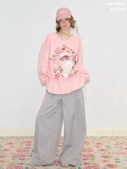 Light Gray Pockets High-Waisted Slimming Drape Wide-Leg Workwear Casual Long Pants【s0000018779】