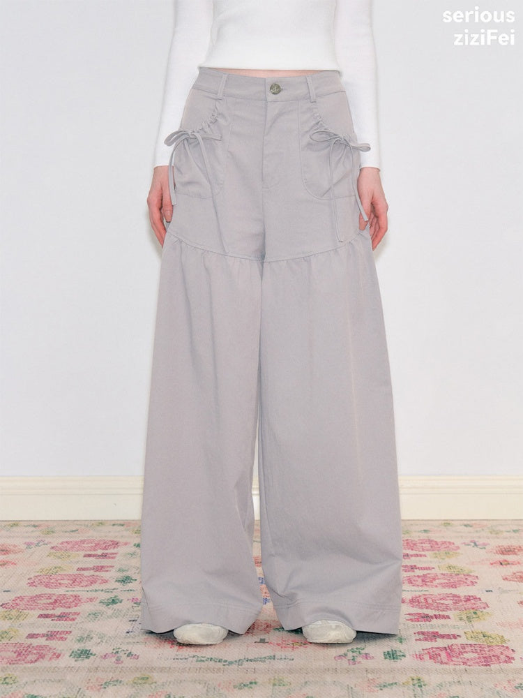 Light Gray Pockets High-Waisted Slimming Drape Wide-Leg Workwear Casual Long Pants【s0000018779】