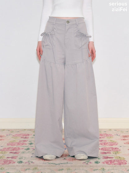Light Gray Pockets High-Waisted Slimming Drape Wide-Leg Workwear Casual Long Pants【s0000018779】