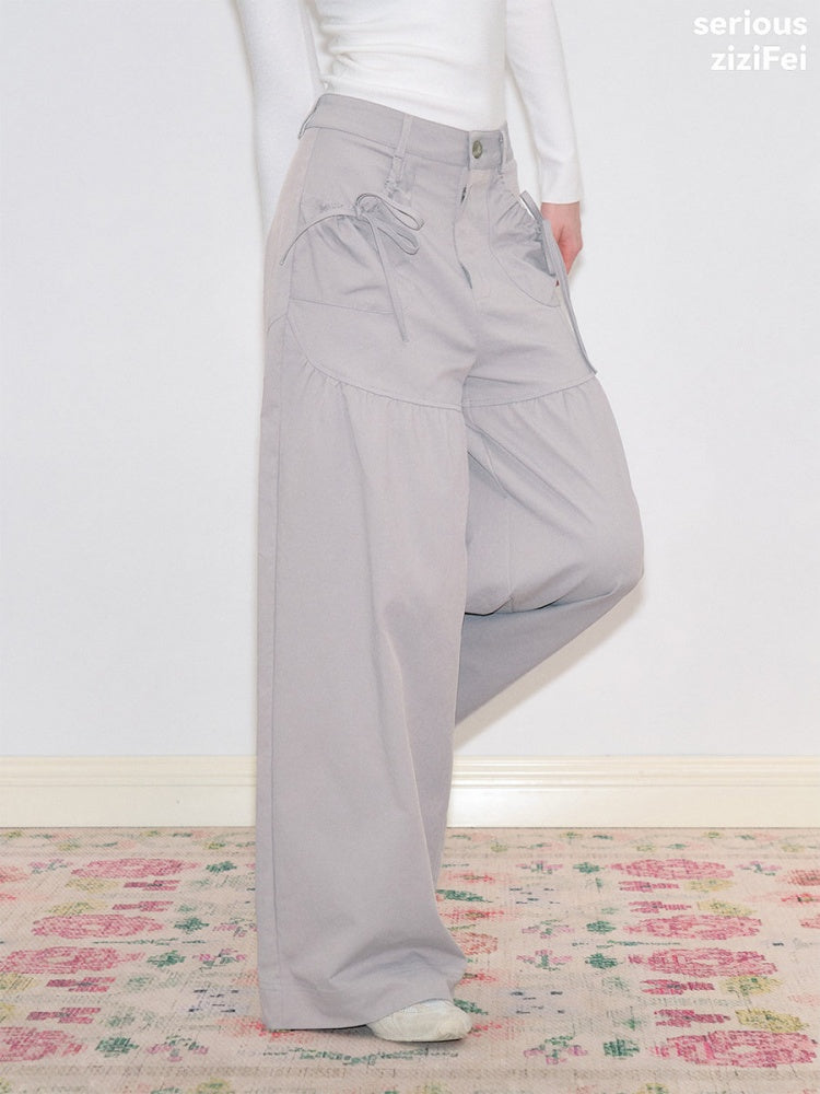 Light Gray Pockets High-Waisted Slimming Drape Wide-Leg Workwear Casual Long Pants【s0000018779】