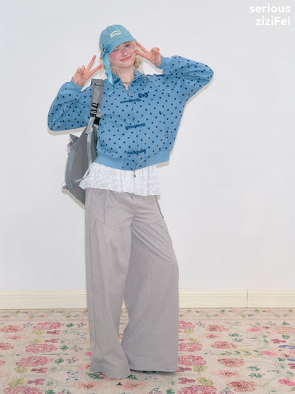 Light Gray Pockets High-Waisted Slimming Drape Wide-Leg Workwear Casual Long Pants【s0000018779】