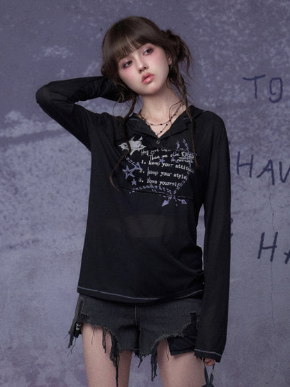 Dark Street Graffiti Mesh Hooded Loose T-shirt【s0000018781】