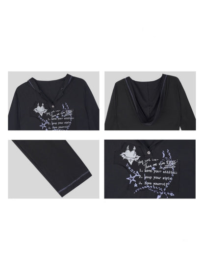 Dark Street Graffiti Mesh Hooded Loose T-shirt【s0000018781】