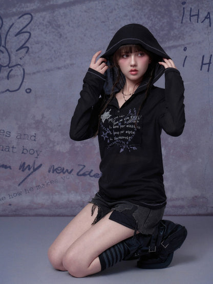 Dark Street Graffiti Mesh Hooded Loose T-shirt【s0000018781】