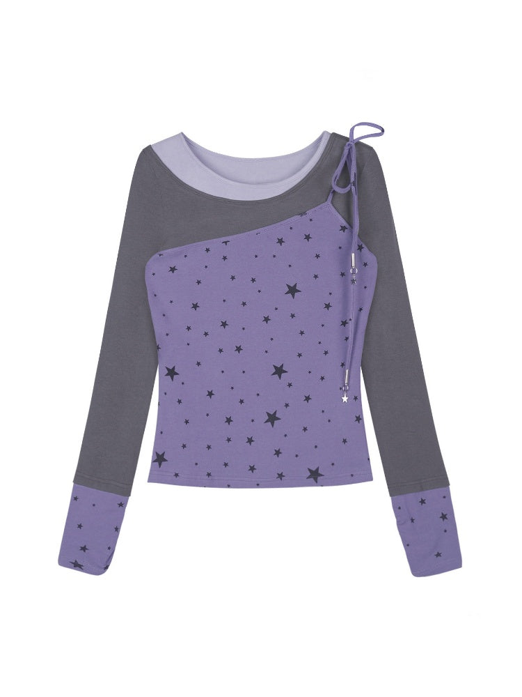 Purple Gray Fake Three-Piece Star T-Shirt【s0000018782】