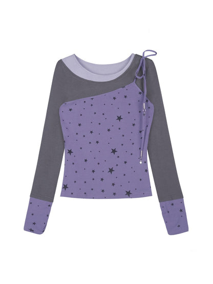 Purple Gray Fake Three-Piece Star T-Shirt【s0000018782】